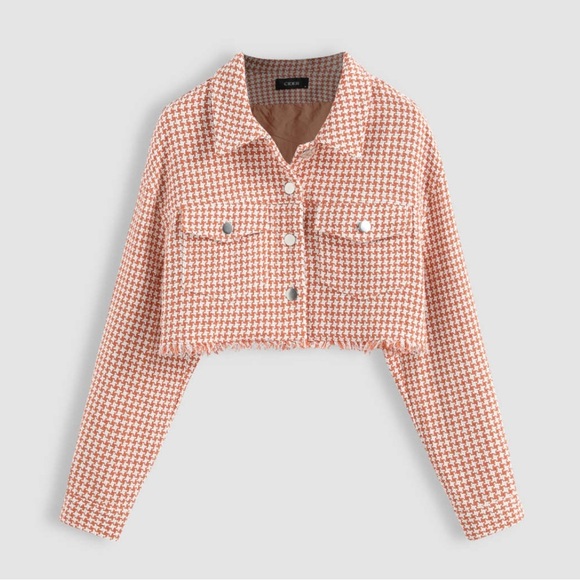 Cider Orange Tweed Houndstooth Raw Hem Crop Tank Top AND Jacket - Picture 4 of 7